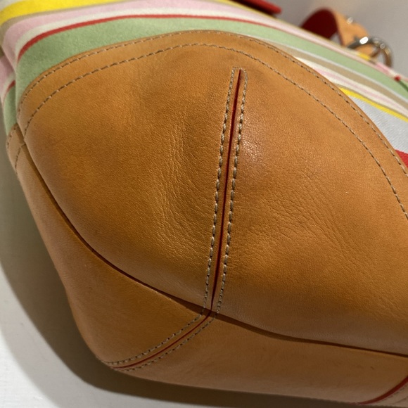 COACH (#4435) Multicolored Striped Fabric/ Tan Leather Shoulder/ Tote Bag - Picture 11 of 16